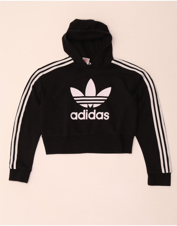 Adidas Girls Graphic Crop Hoodie Jumper 12-13 Years Black Cotton