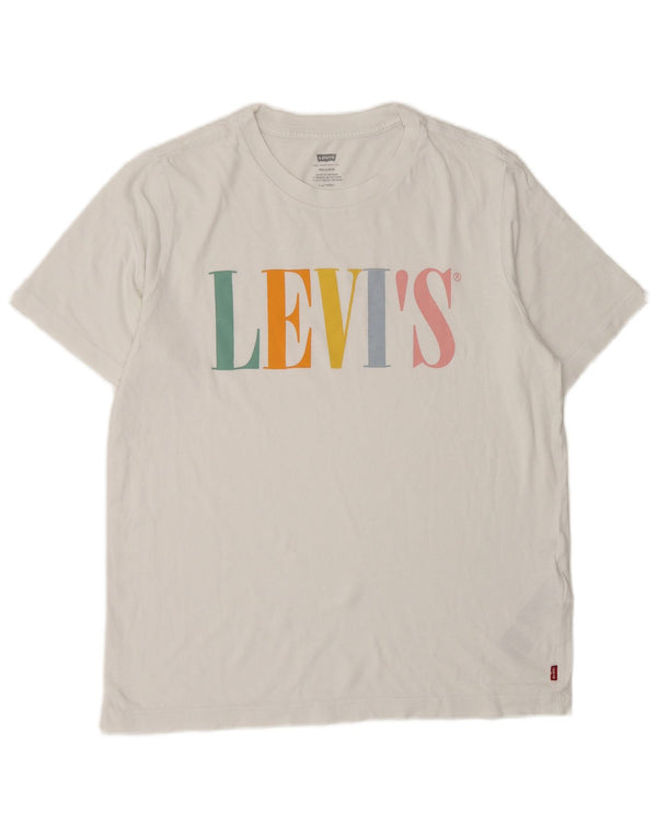 Levi's Womens Relaxed Fit Graphic T-Shirt Top UK 10 Small White Cotton