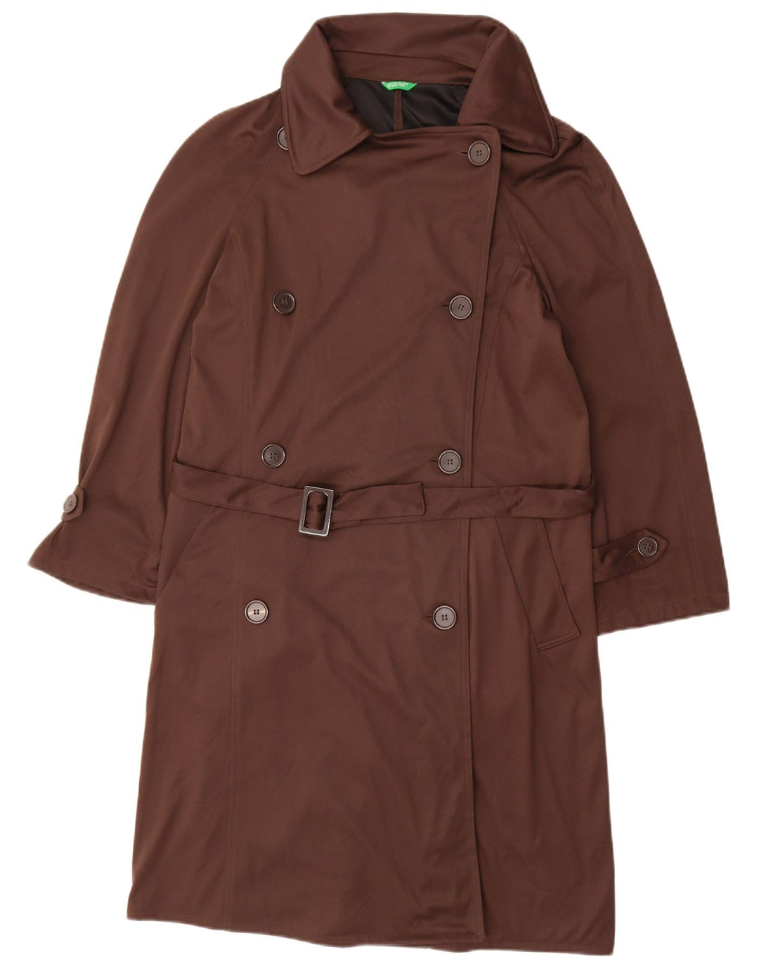 BENETTON Womens Trench Coat UK 14 Medium Brown Polyester