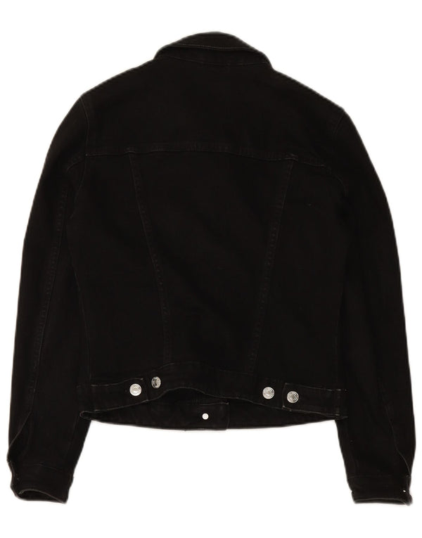 ZARA Womens Crop Denim Jacket UK 10 Small Black Cotton