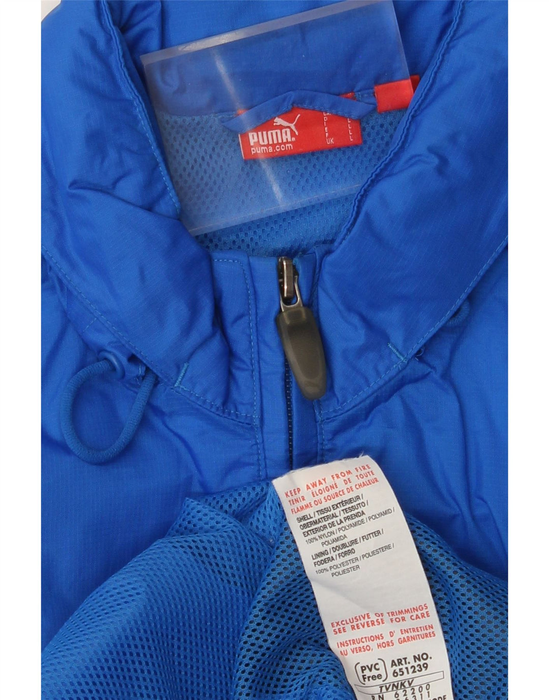 PUMA Mens Graphic Hooded Rain Jacket UK 40 Large Blue Colourblock Nylon