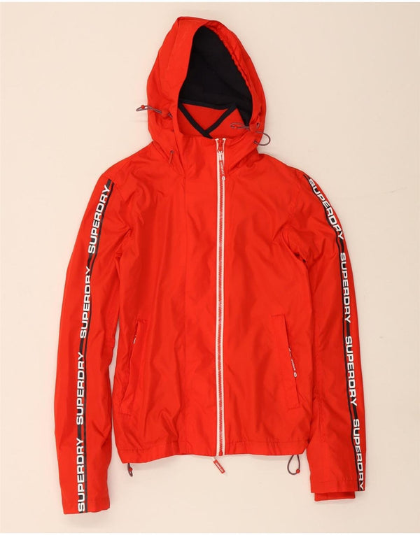 SUPERDRY Womens Graphic Hooded Rain Jacket UK 6 XS Red Polyester