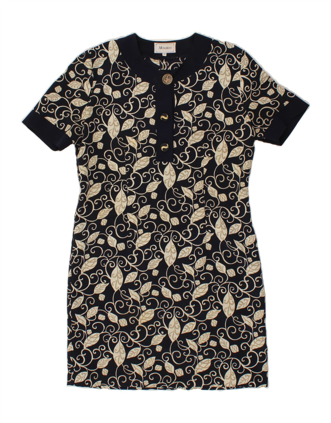 VINTAGE Womens Sheath Dress IT 46 Large Black Floral Polyester Vintage Vintage and Second-Hand Vintage from Messina Hembry 