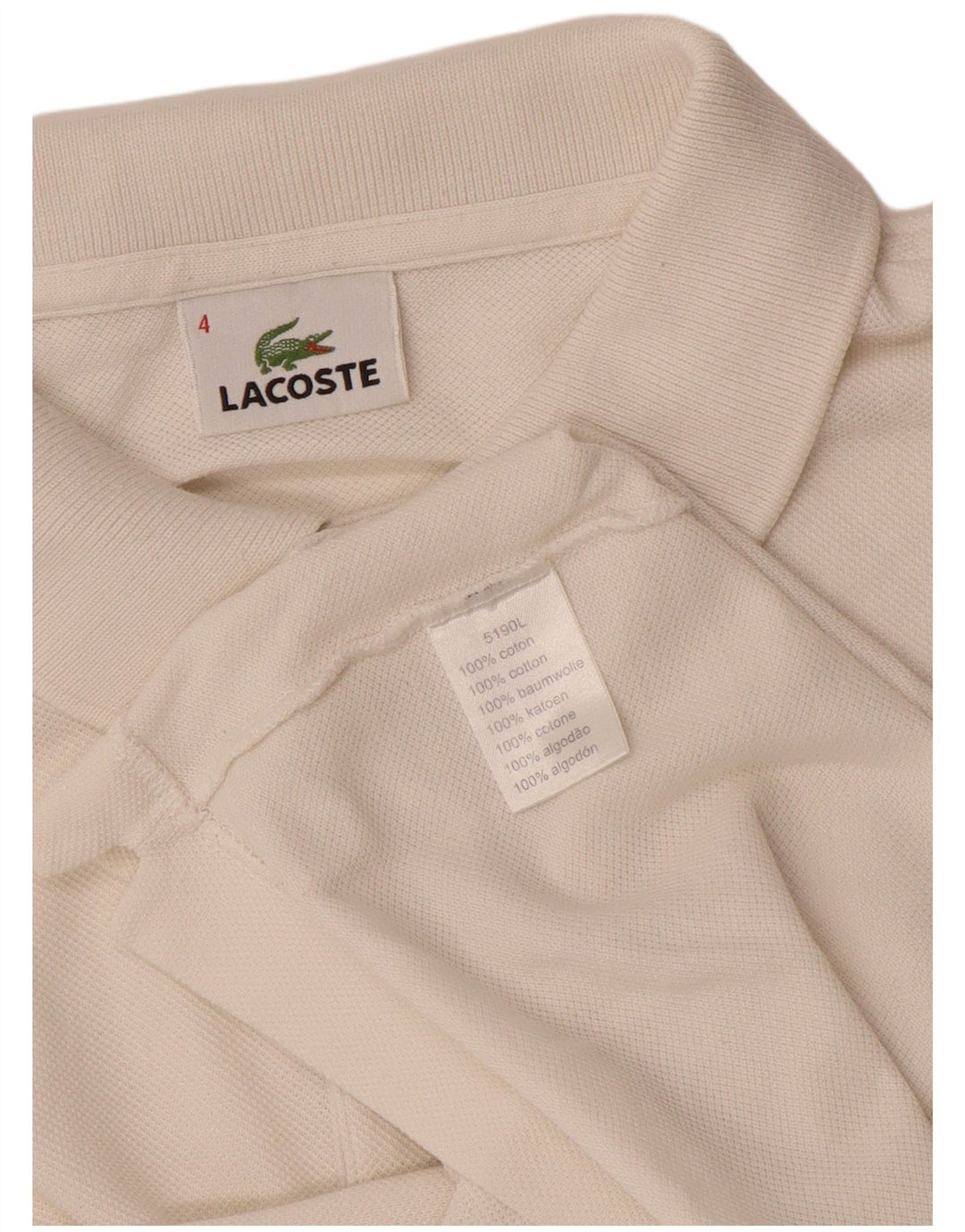 LACOSTE Mens Polo Shirt Size 4 Medium White Cotton
