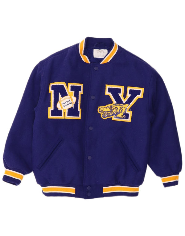 ZARA Girls New York Crocodiles Graphic Varsity Jacket 9-10 Years Navy Blue