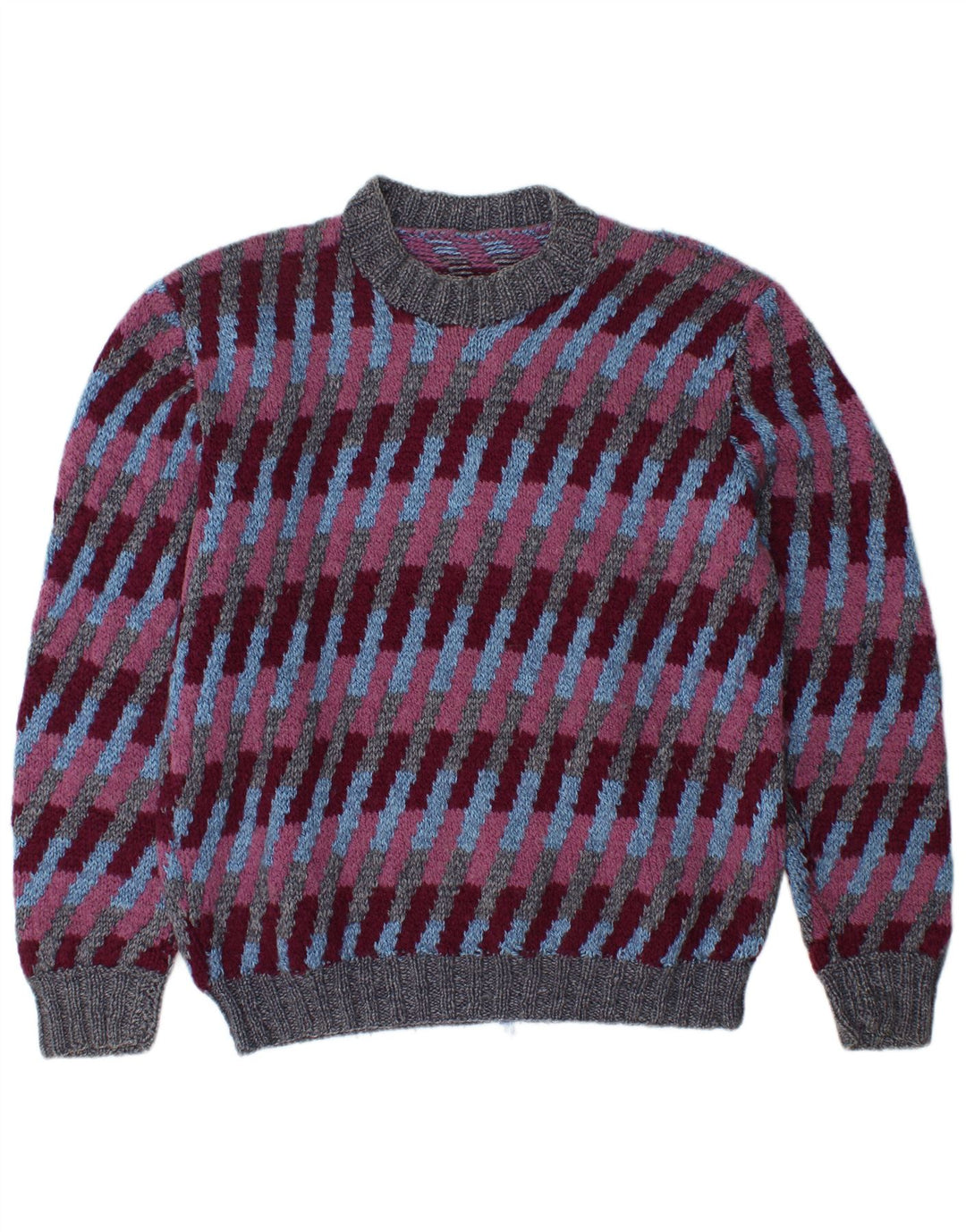 VINTAGE Mens Crew Neck Jumper Sweater Large Multicoloured Striped