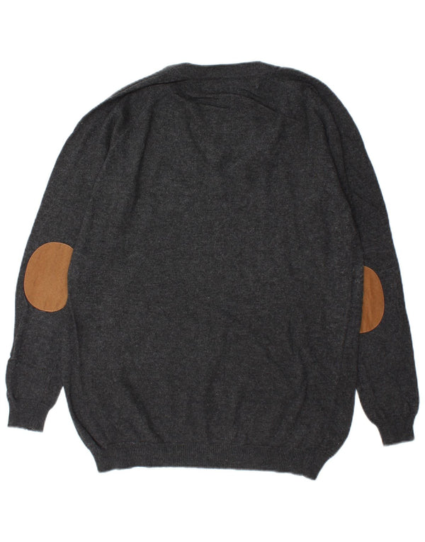 Zara Mens V-Neck Jumper Sweater Small Grey Cotton