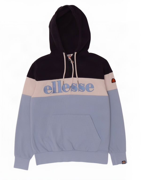 Ellesse Mens Graphic Hoodie Jumper Medium Blue Colourblock Cotton