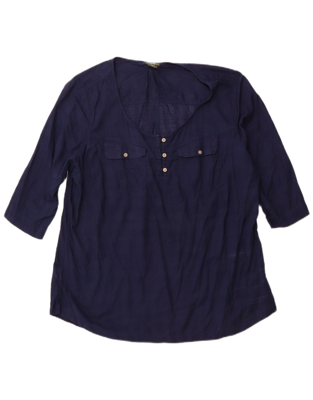 EDDIE BAUER Womens 3/4 Sleeve Blouse Top UK 18 XL Navy Blue Cotton