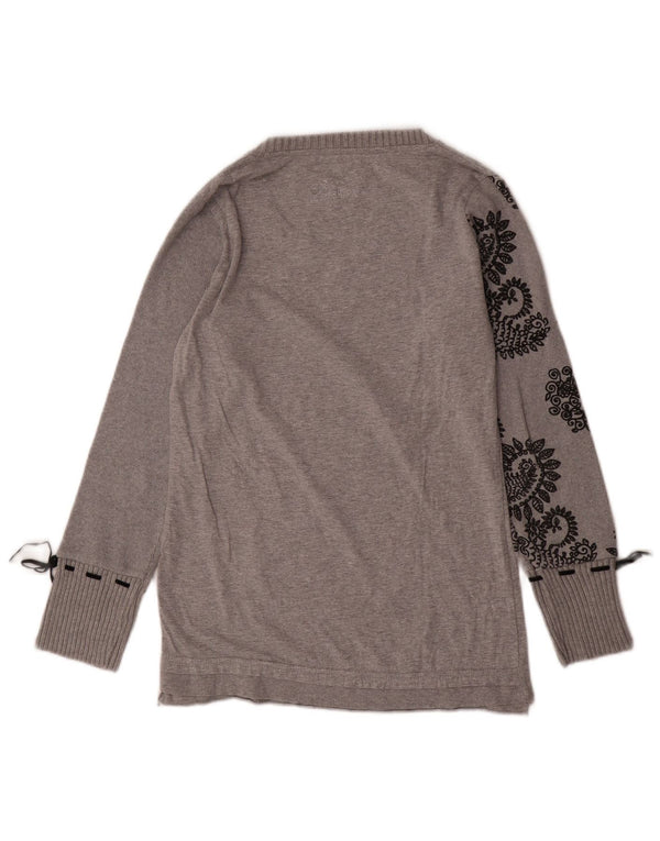 DESIGUAL Womens Graphic Top Long Sleeve UK 14 Large Grey Paisley Heart