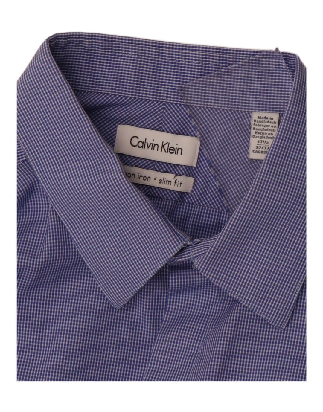 CALVIN KLEIN Mens Slim Fit Shirt Size 17 1/2 XL Blue Check Cotton