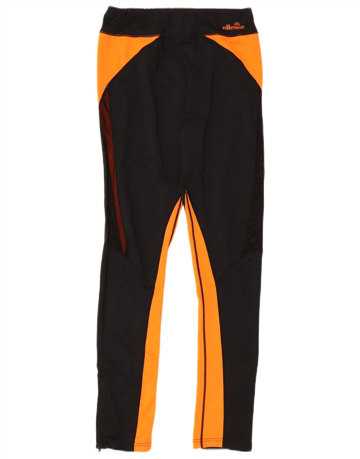 ELLESSE Womens Leggings UK 10 Small Black Colourblock Polyester
