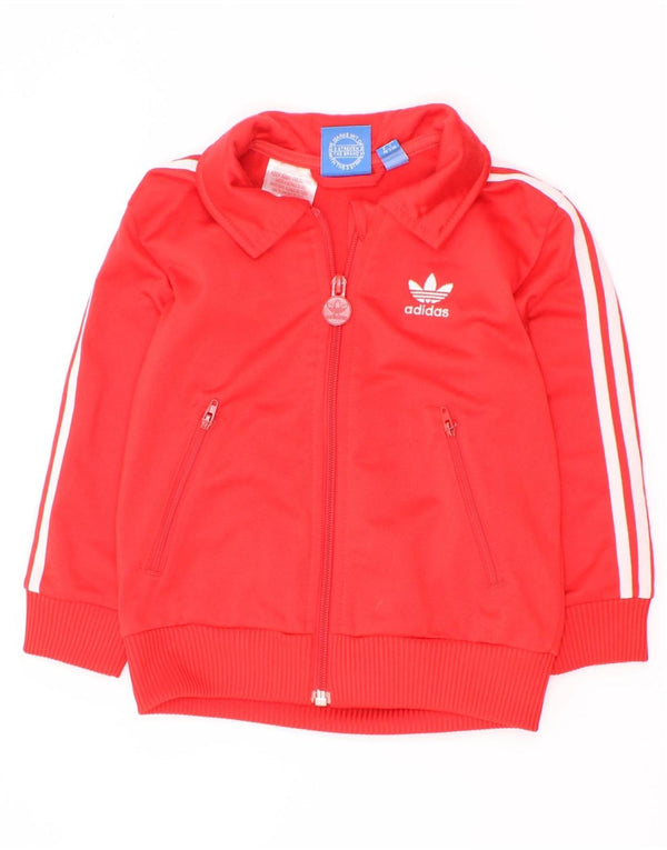 Adidas Boys Graphic Tracksuit Top Jacket 2-3 Years Red Polyester