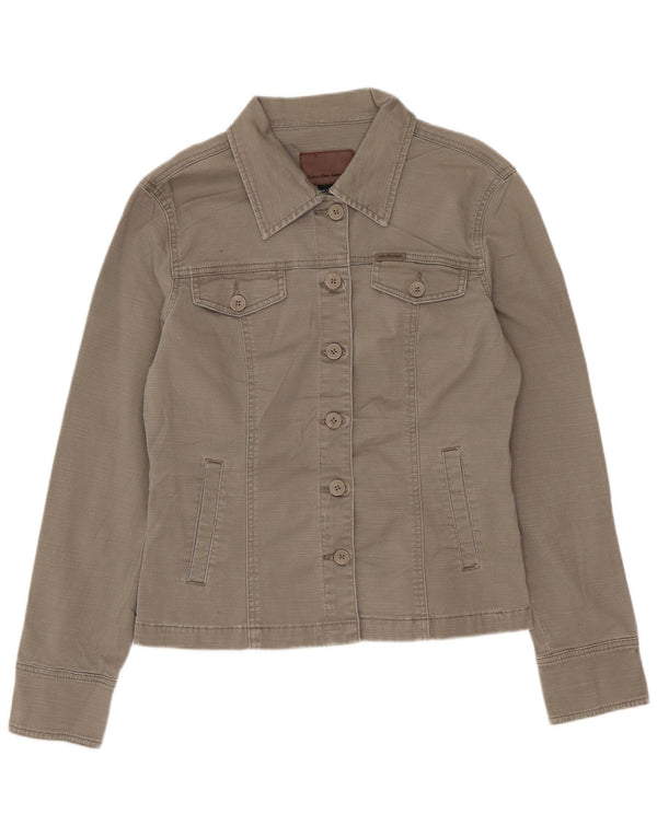 Calvin Klein Jeans Womens Denim Jacket UK 12 Medium Khaki Cotton