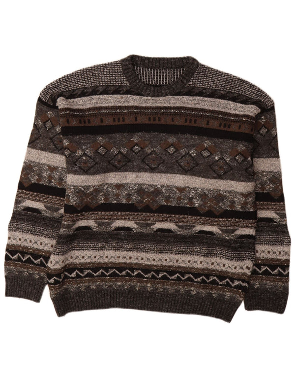 Vintage Mens Crew Neck Jumper Sweater IT 50 Medium Grey Geometric