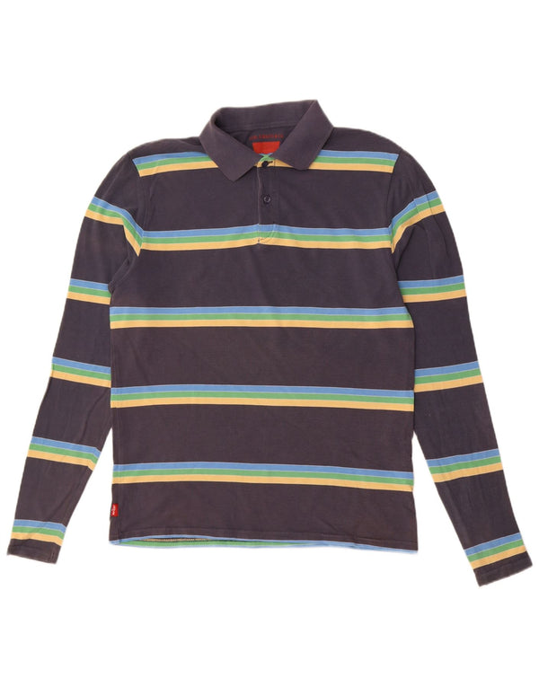 Levi's Mens Long Sleeve Polo Shirt Medium Navy Blue Striped Cotton