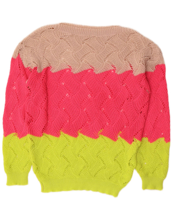 VINTAGE Womens Boat Neck Jumper Sweater UK 14 Medium Multicoloured