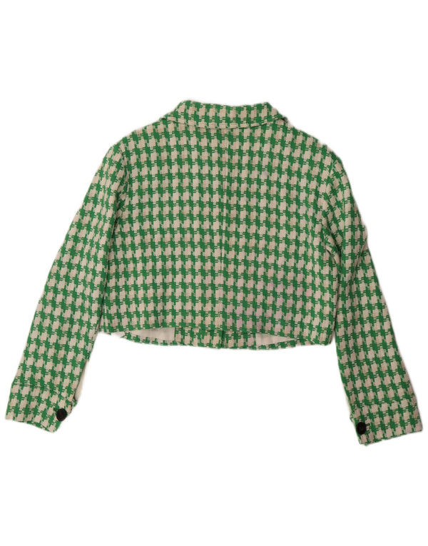 Karen Millen Womens Bolero Jacket UK 14 Large Green Houndstooth Cotton