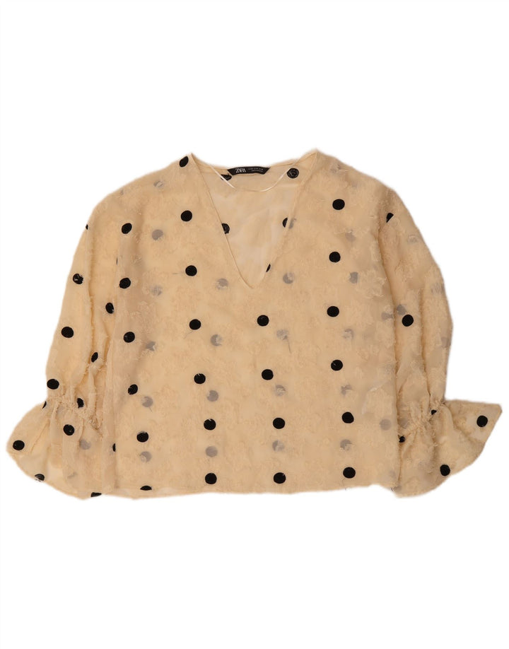 ZARA Womens Oversized See Through Top UK 6 XS Off White Polka Dot