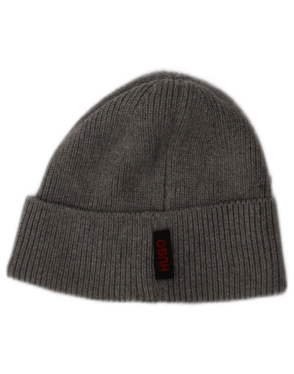 Hugo Boss Mens Knit Beanie Hat One Size Grey Logo