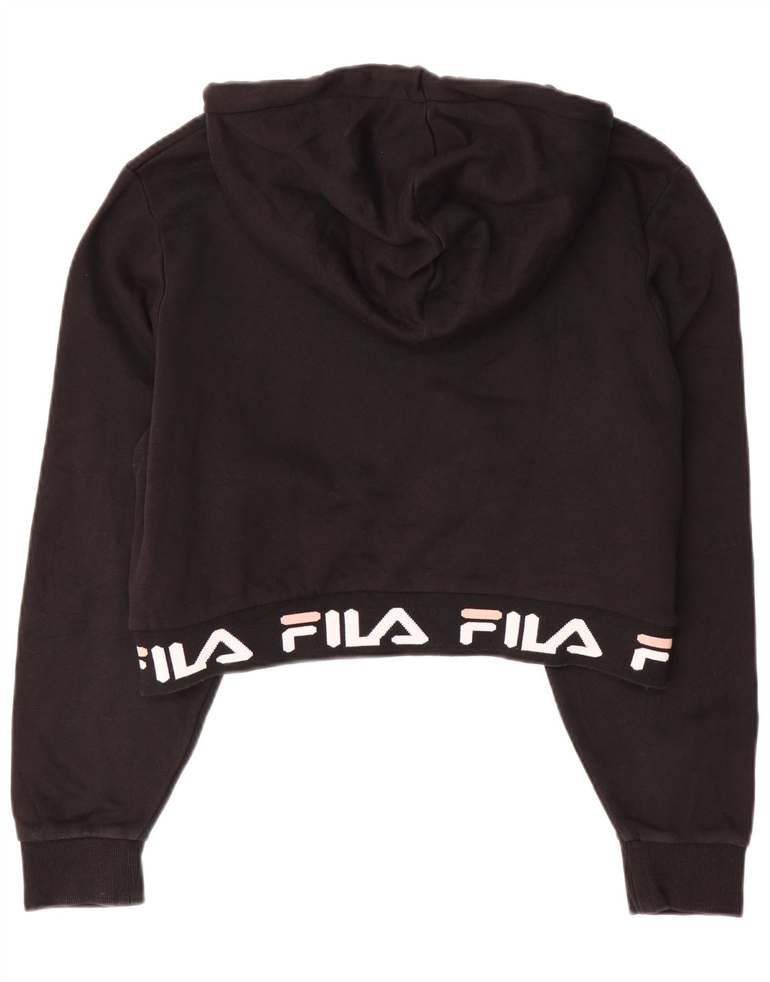 FILA Girls Crop Graphic Hoodie Jumper 13-14 Years Large Black Cotton
