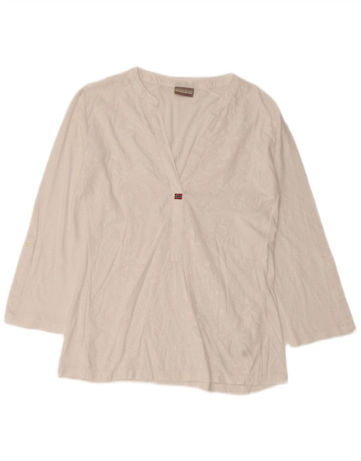 NAPAPIJRI Womens 3/4 Sleeve Blouse Top UK 10 Small White Floral