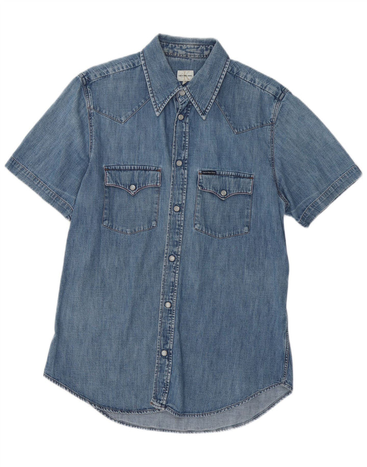 Calvin Klein Jeans Womens Short Sleeve Denim Shirt UK 18 XL Blue Cotton
