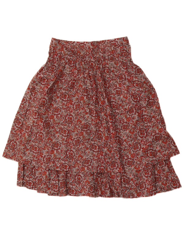 Vintage Womens Tiered Skirt W24 XS Red Paisley