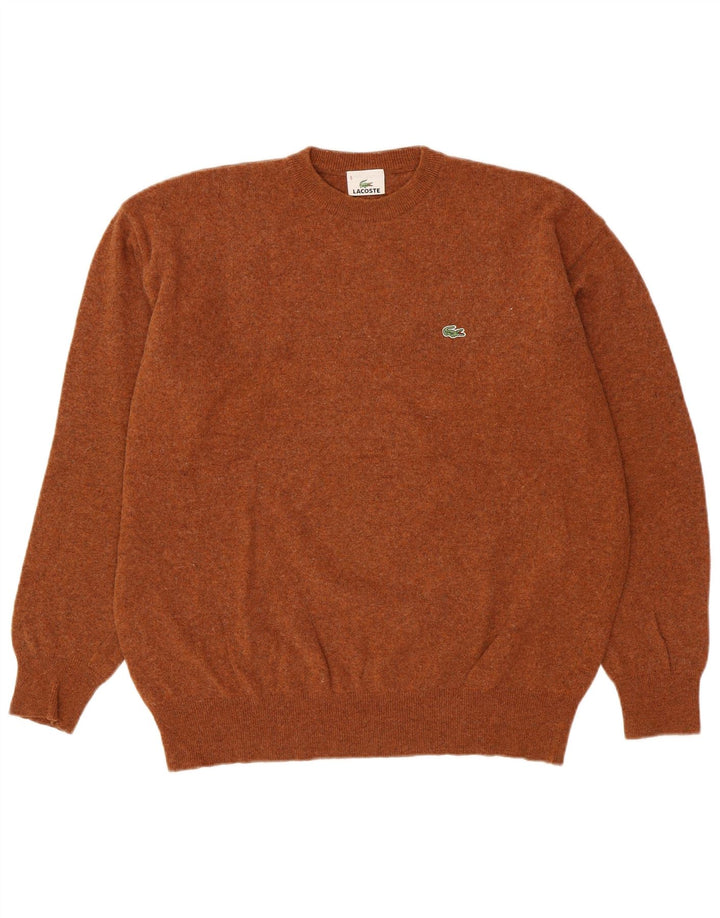 LACOSTE Mens Crew Neck Jumper Sweater Size 6 XL Brown Wool