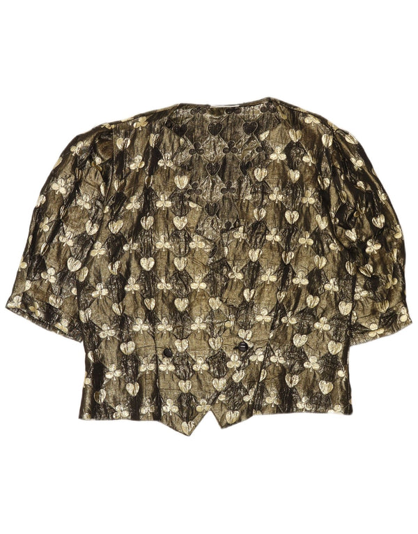 Hermann Lange Womens Short Sleeve Shirt Blouse EU 38 Medium Gold Floral
