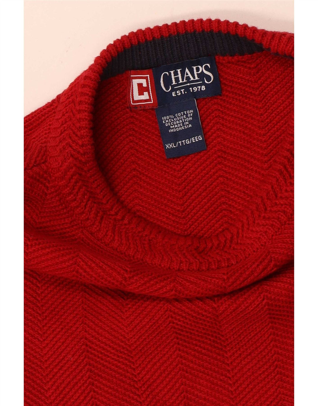 Chaps Mens Crew Neck Jumper Sweater 2XL Red Herringbone Cotton