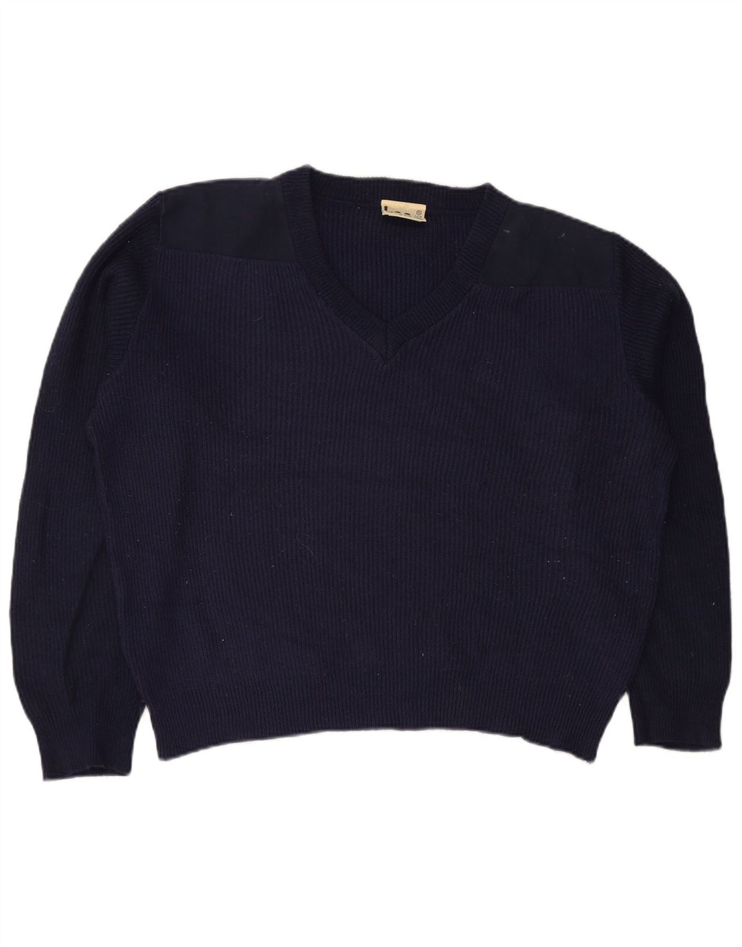 LEE Womens Oversized V-Neck Jumper Sweater UK 14 Medium Navy Blue Acrylic