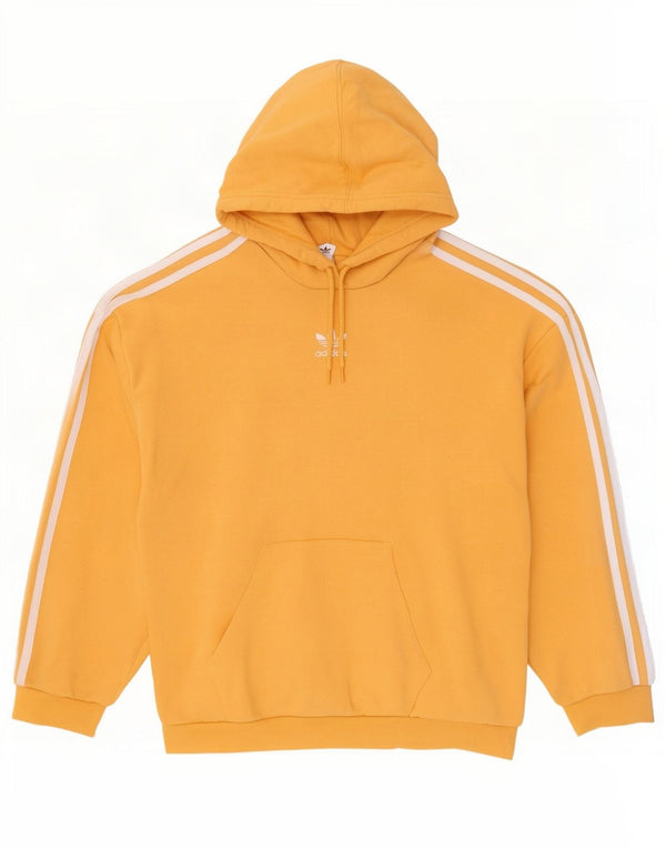 Adidas Womens Oversized Hoodie Jumper UK 8 Small Yellow Striped Cotton