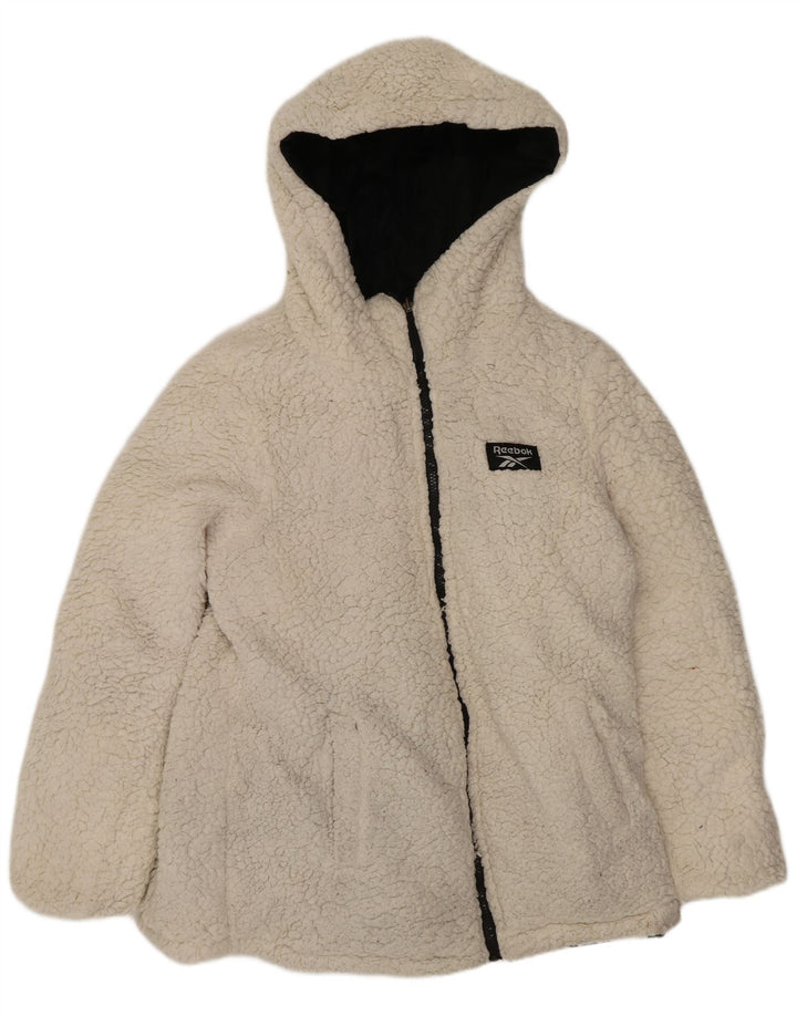 Reebok Womens Hooded Reversible Padded Jacket UK 14 Medium Black Polyester