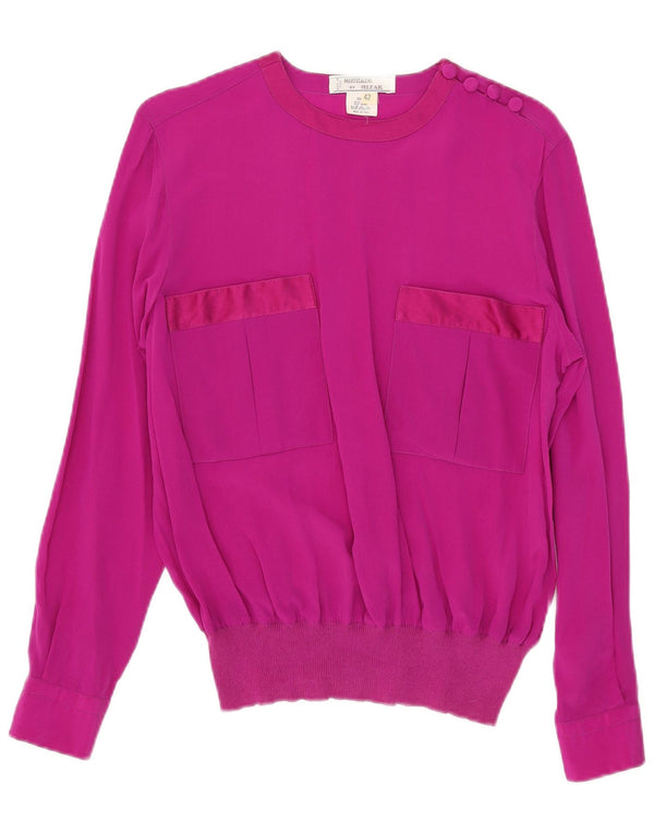 Mizar Womens Long Sleeve Blouse Top IT 42 Medium Pink Silk