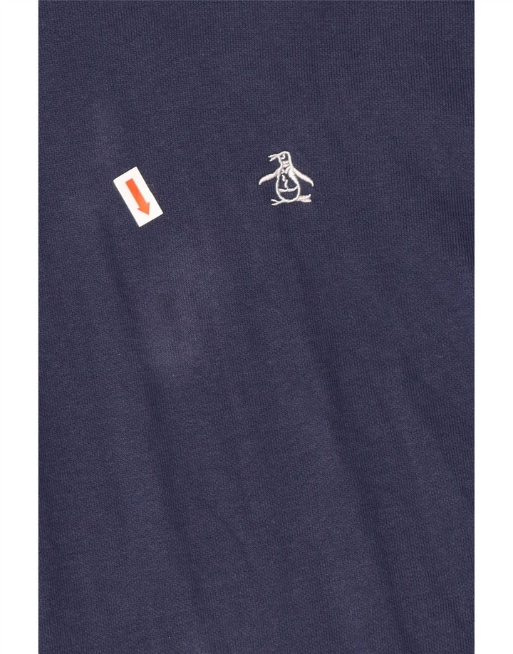 PENGUIN Mens Hoodie Jumper Large Navy Blue Cotton