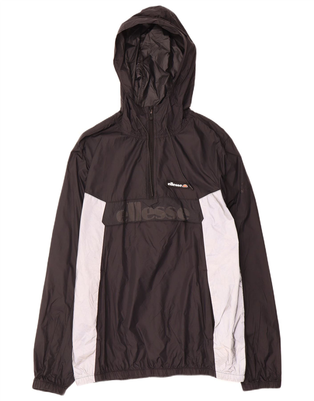 ELLESSE Mens Graphic Hooded Anorak Jacket UK 40 Large Black Colourblock