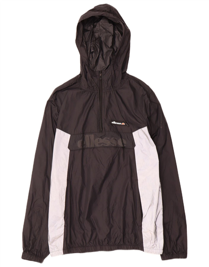 ELLESSE Mens Graphic Hooded Anorak Jacket UK 40 Large Black Colourblock