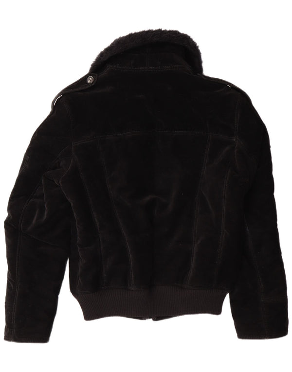 VINTAGE Womens Sherpa Jacket UK 12 Medium  Black Viscose