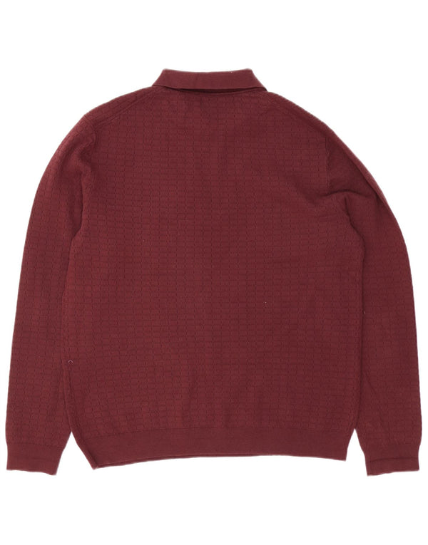 Reiss Mens Polo Neck Jumper Sweater Medium Burgundy Cotton