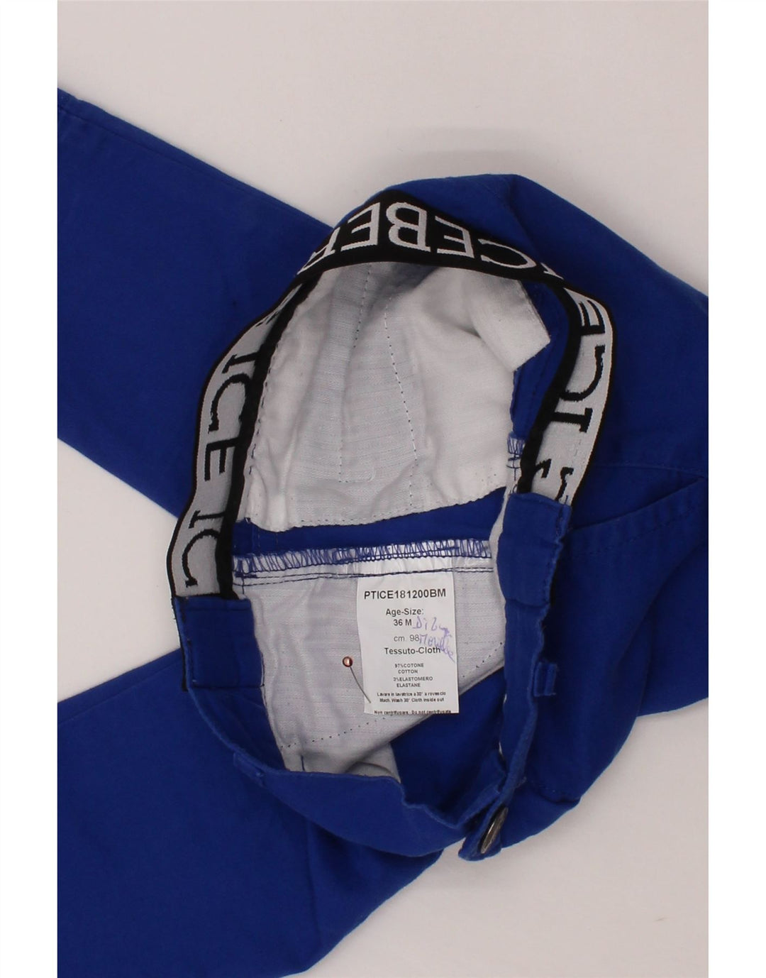 ICEBERG Boys Graphic Chino Trousers 2-3 Years W24 L14 Blue Colourblock