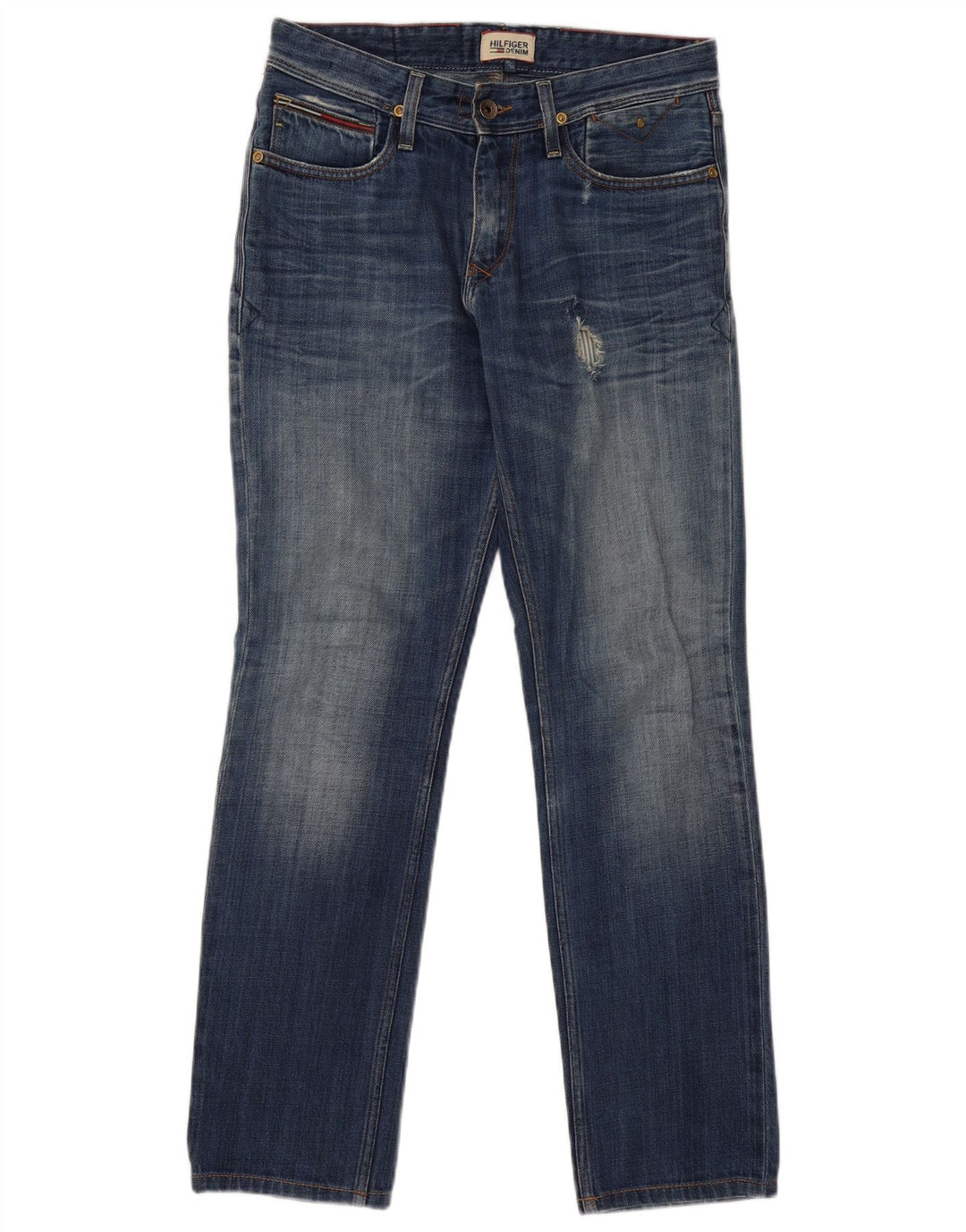 TOMMY HILFIGER Mens Distressed Straight Jeans W30 L32 Blue Cotton