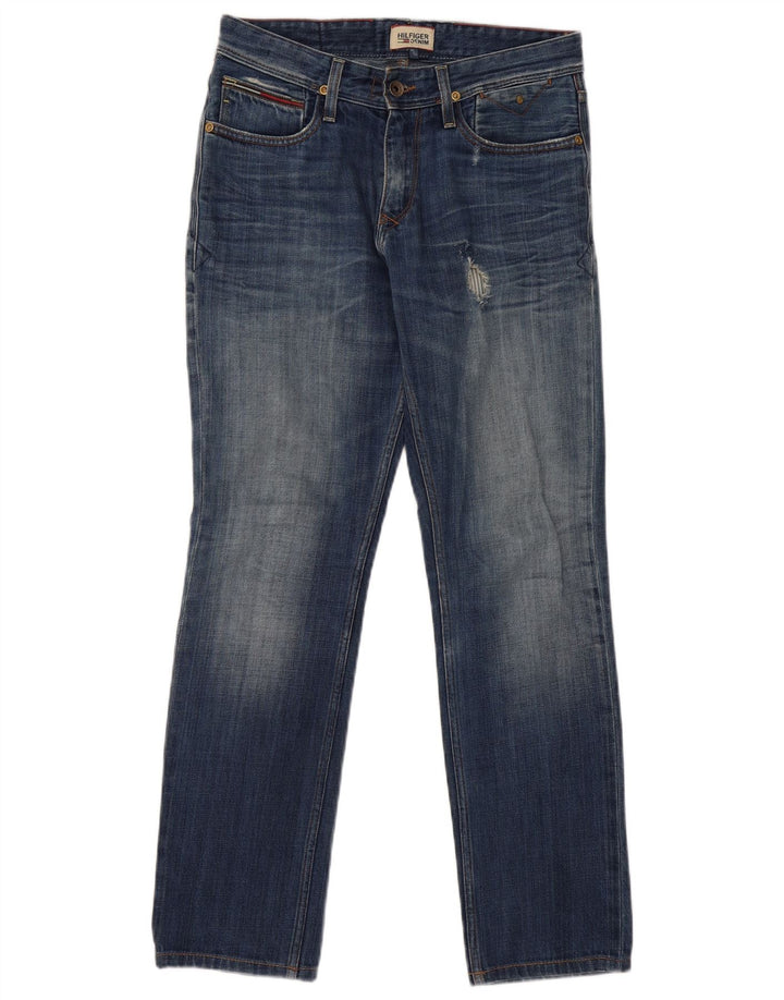 TOMMY HILFIGER Mens Distressed Straight Jeans W30 L32 Blue Cotton