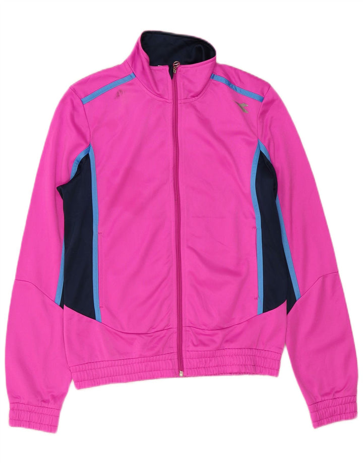 Diadora Womens Tracksuit Top Jacket UK 10 Small Pink Colourblock Polyester