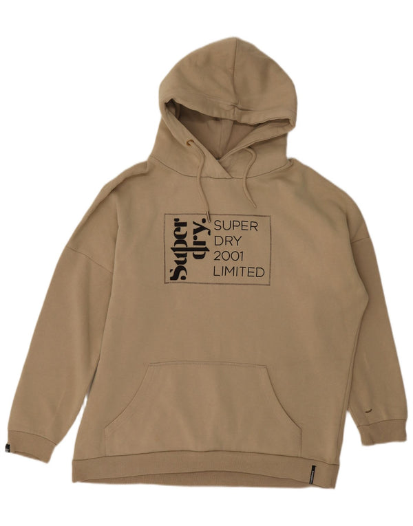 Superdry Womens Graphic Oversized Hoodie Jumper UK 12 Medium  Beige Cotton
