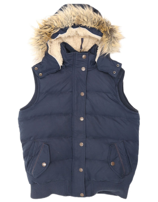 Fat Face Womens Hooded Padded Gilet UK 12 Medium Navy Blue Polyester