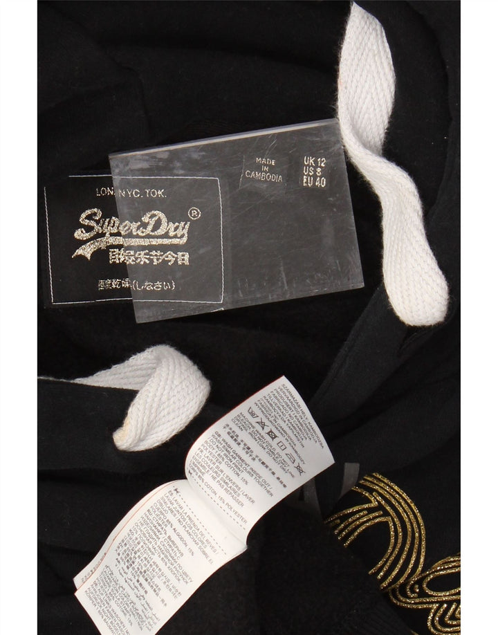 SUPERDRY Womens Graphic Hoodie Jumper UK 12 Medium Black Cotton