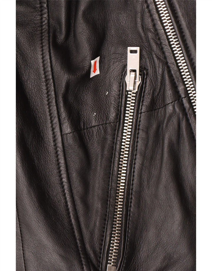 Freaky Nation Mens Leather Biker Jacket UK 38 Medium Black Leather