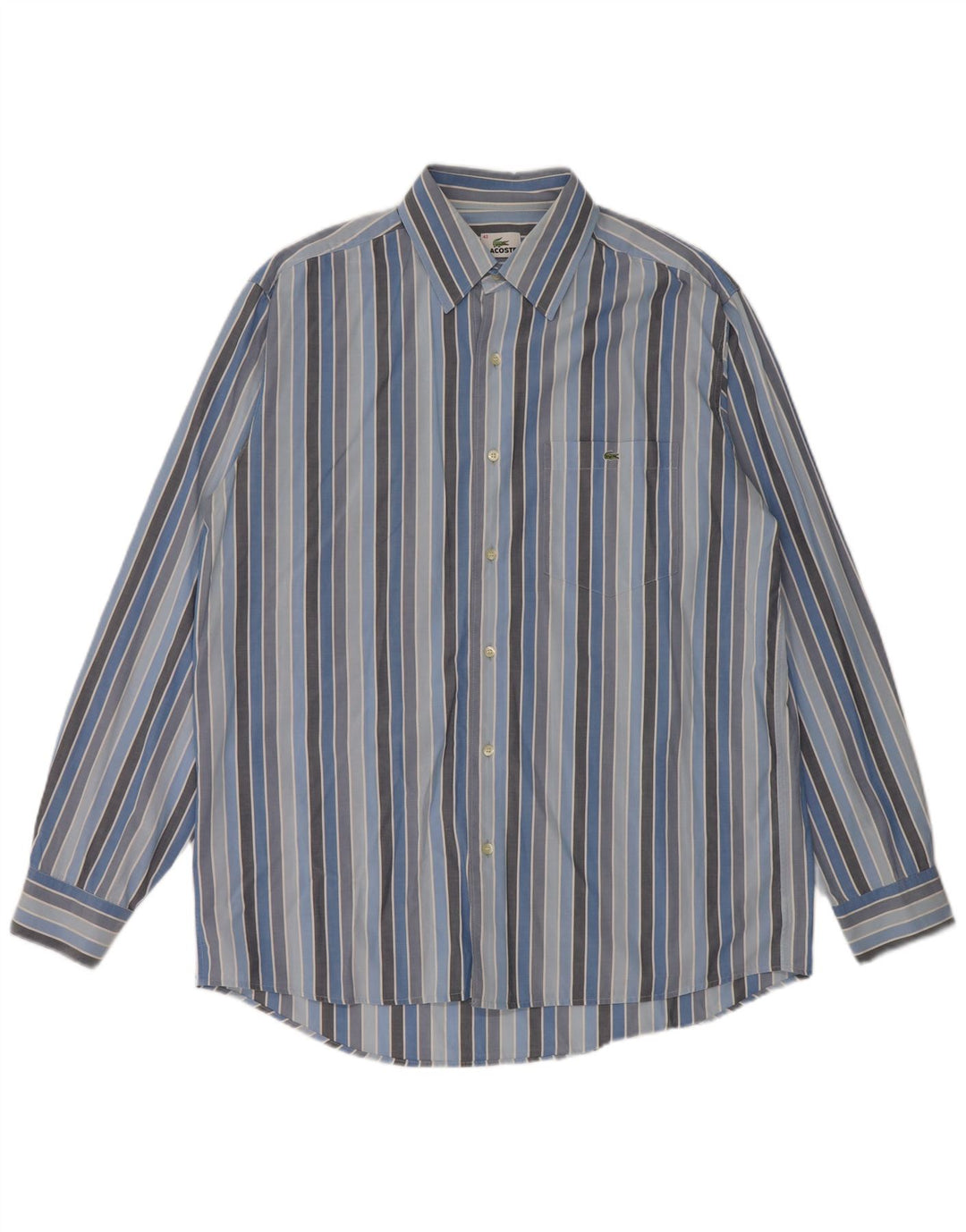 LACOSTE Mens Shirt Size 42 Large Blue Striped Cotton