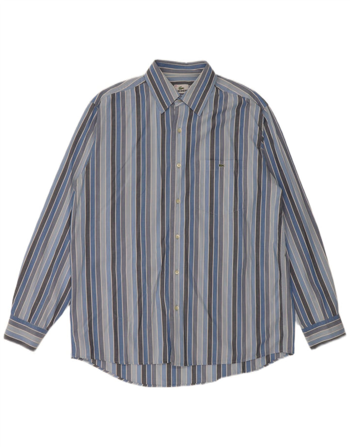 LACOSTE Mens Shirt Size 42 Large Blue Striped Cotton